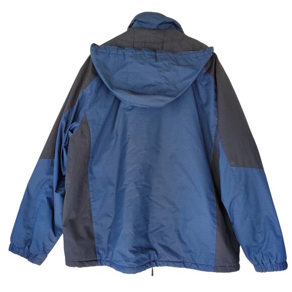 FREE TECH Hooded Jacket Coat Men's L Blue Quilt Lining Full Zip Placket Pocket - Picture 6 of 12